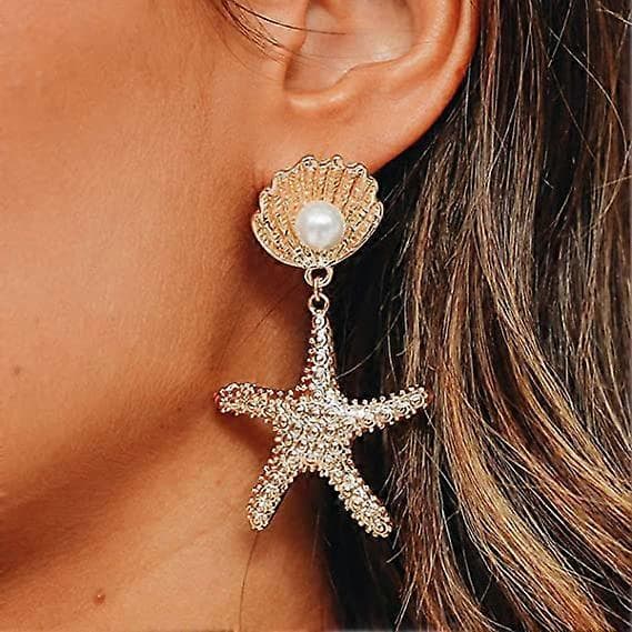 Boho Søstjerne Skal Øreringe Stjerne Guld Hænge Kvinder Strand Ocean Sommer Smykker Gave