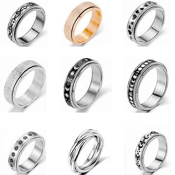 Fidgetringar för kvinnor Spinnerring Snurrring Silver Figet Ring Fidget Spinner Ring för män Ringstorlek 10