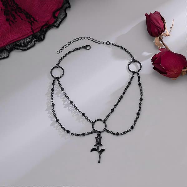 Rose Halskjeder Svart Gun Plated Blomsteranheng