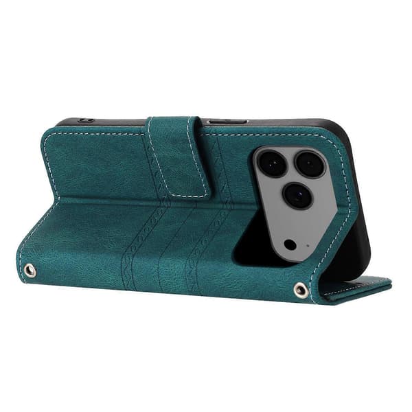 Plånboksfodral för iPhone 17 Pro Max, taktilt läder, tryckt skyddsfodral med handledsrem