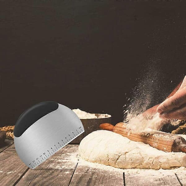 Rustfritt stålskrape med skala, multifunksjonell deigskrape for å kutte brøddeig