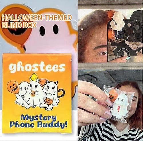 Ghostees Mystery Phone Buddy, Ghostees Ghost Blind Box, Halloween Søt Spøkelse Telefonpynt, Mini Overraskelse Morsomme Skrivebordsfigurer