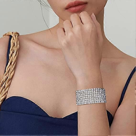 Sparkle Flerfargede Rhinestone Stablebare Stretch Armbånd for Kvinner