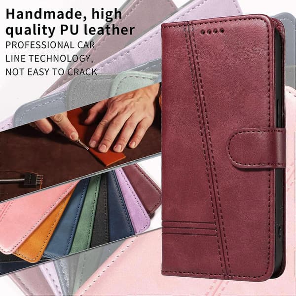 Plånboksfodral T-Line Läder Telefonskyddsfodral för iPhone 17 Pro (Vinröd, Vinröd)