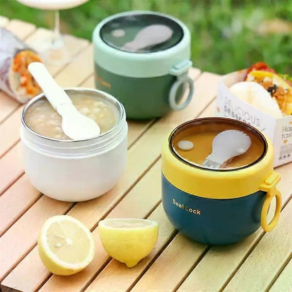 600 ml isolerad mattermos, lunchlåda i rostfritt stål med sked (2 st, A15)