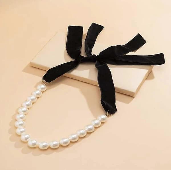 Trendy Perle Choker Halskjede For Kvinner Daglig Bruk (svart)