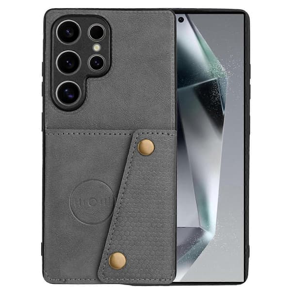För Samsung Galaxy S25 Ultra Mobilskal Kortplats Ställ Läder + TPU Skyddsskal - Grå (Grå)