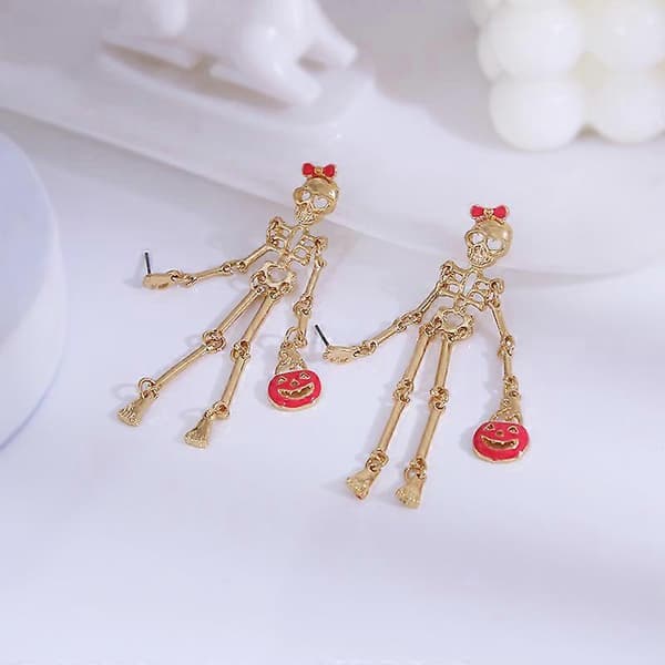 Dame Ghost Dance Skelet Halloween Allergivenlige Øreringe, 4.25, Glas, Krystal Gylden