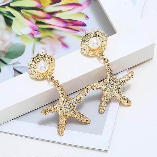 Boho Søstjerne Skal Øreringe Stjerne Guld Hænge Kvinder Strand Ocean Sommer Smykker Gave