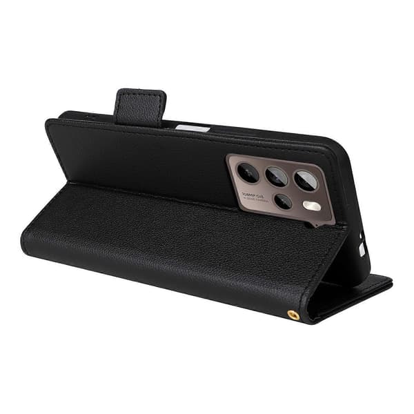 Litchi tegnebog stativ PU læder telefoncover til HTC U23/U23 Pro 5G - Sort (Sort)
