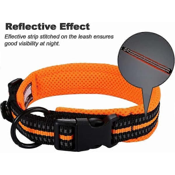 Hundhalsband, Justerbart Vadderat Stort/Medium/Litet Hundhalsband med Reflexremsa (Orange L)
