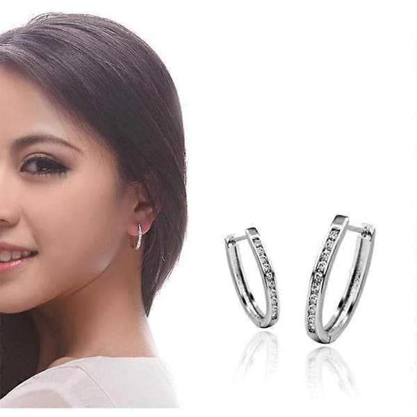 Øreringe mode high-end ny enkelt række diamant kvindelige U-formede allergivenlige zirkon øreringe