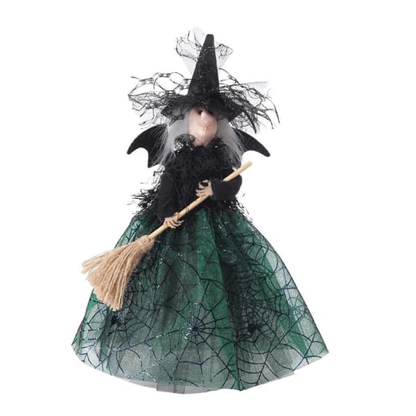Halloween Heks Trætop Ornament, Efterårshøst Spøgelsesløse Hekse Dukke (Grøn)