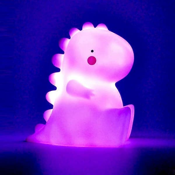 Dinosaurformet natlampe til børn, PVC sengelampe natlampe (pink, 10.8*8*10cm)
