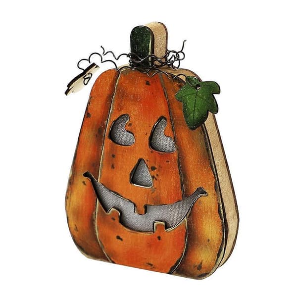 Let Ornament Træ Græskar Form Halloween Fest Indendørs Layout Orange Træ Materiale Dekorativ Belysning 1Pakke