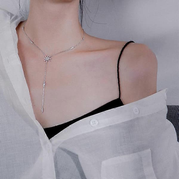 Stjärnfall Y-format Halsband Pläterat med 14K Roséguld/Vitguld