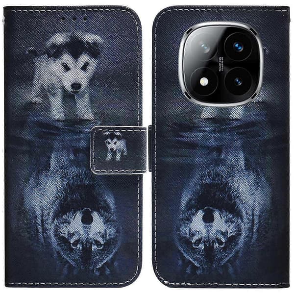 Redmi Note 14 Pro 5G Wallet Case - Panda Print Læder Etui, Beskyttende og Stilfuldt (Hund og Ulv)