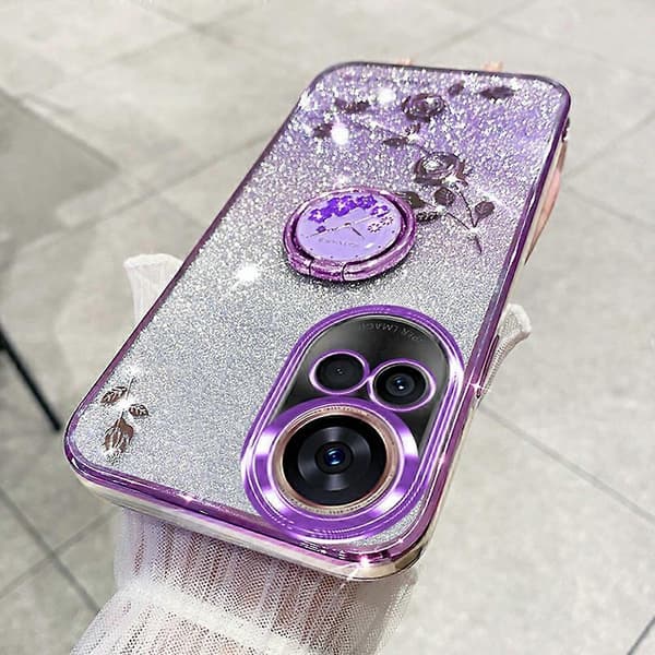 KADEM deksel til Huawei nova 13 mobiltelefon, ringholder, TPU blomstermønster, gradient glitter lilla (lilla)