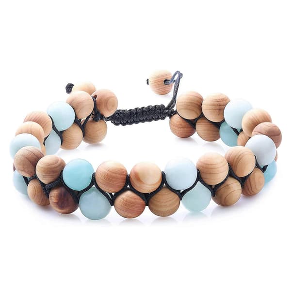 Tianhe Sten Naturlig Amazonit Sten Träpärlor Dubbellagers Armband Justerbart Handflätat Armband