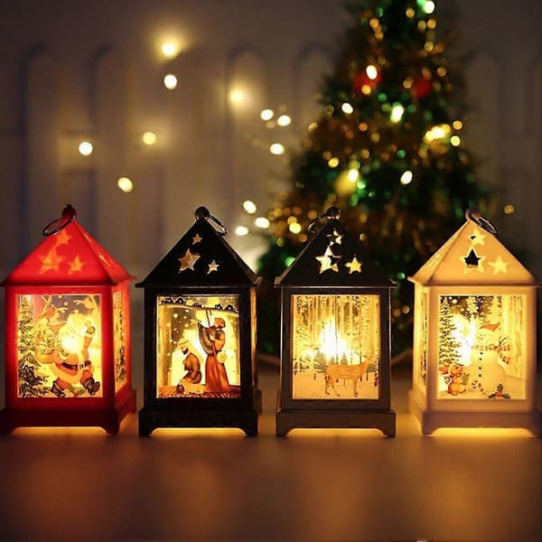 LED-lykter til jul, juletre, julenisse, bordlampe, ornamentdekor, bronse