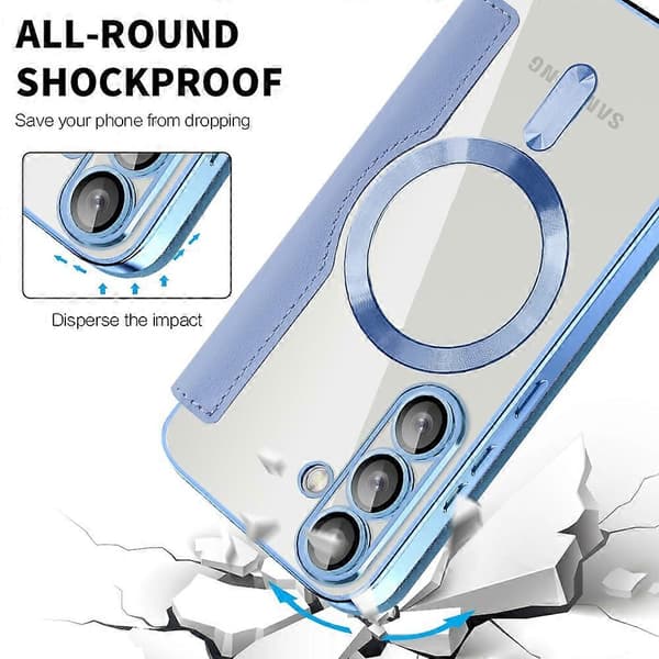 Til Samsung Galaxy S25+ Telefon Cover, Kompatibelt med MagSafe RFID Blokerende Læder Telefon Cover - Blå (Blå)
