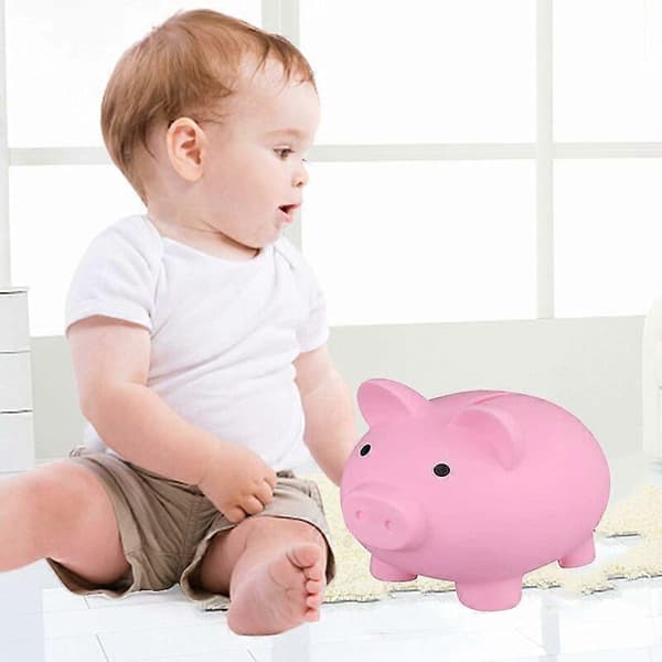 Søt uknuselig sparegris i plast for jenter og gutter, myntboks til bursdag, påske, babyshower. (rosa)