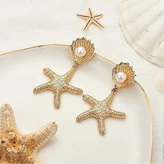 Boho Søstjerne Skal Øreringe Stjerne Guld Hænge Kvinder Strand Ocean Sommer Smykker Gave