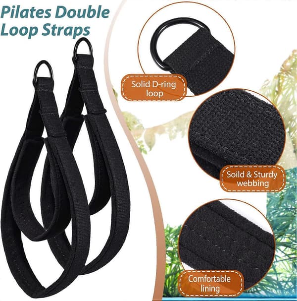 2 st Pilatesremmar, Pilates Dubbelögleremmar för Reformer, Fitness D-ringremmar Dubbla Öglor Vadderade