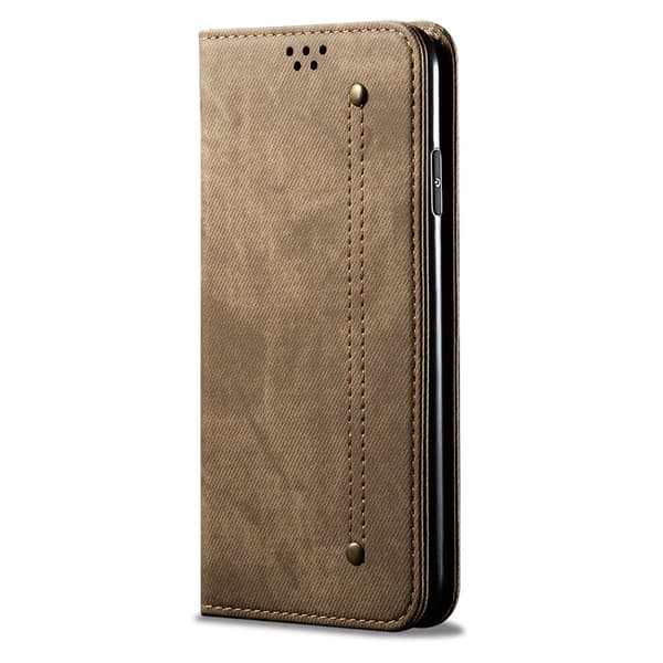 För Samsung S20 FE Mobilskal Denim Textur Anti-repa Läder Ställ Mobilskydd - Khaki (Khaki)