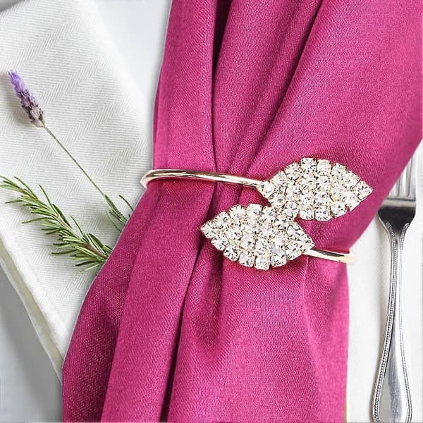 Gull Serviettring, 12 stk/sett Rhinestone Serviettringer Bladform Serviettringholder Håndlaget Serviettspenne