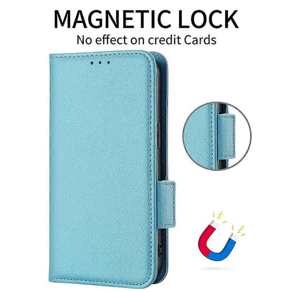 Litchi tegnebog stativ PU læder telefoncover til HTC U23/U23 Pro 5G - Lyseblå (Lyseblå)