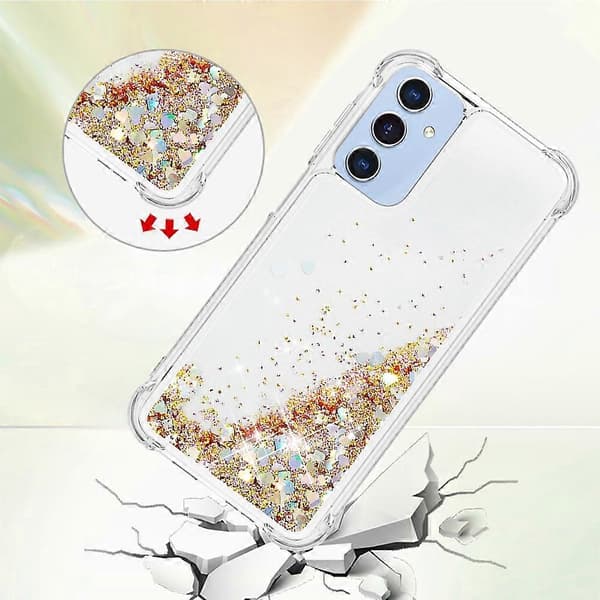 For Samsung Galaxy A16 5G/Galaxy A16 4G TPU Telefondeksel Glitter Flytende Sand Støtsikkert Bakdeksel (Gull/Hjerteform)