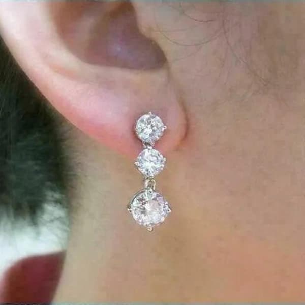Mote Kvinner 925 Sølvfylte Dråpe Øredobber Cubic Zircon Bryllupssmykker Gave, 1 par