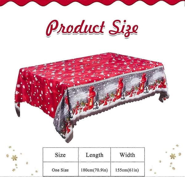 Juledug, 180 x 150 cm Juleduge Rektangulær Rød Noel Dug Spisebordsdug, Stor Vaskbar Julemiddagsbords Ru