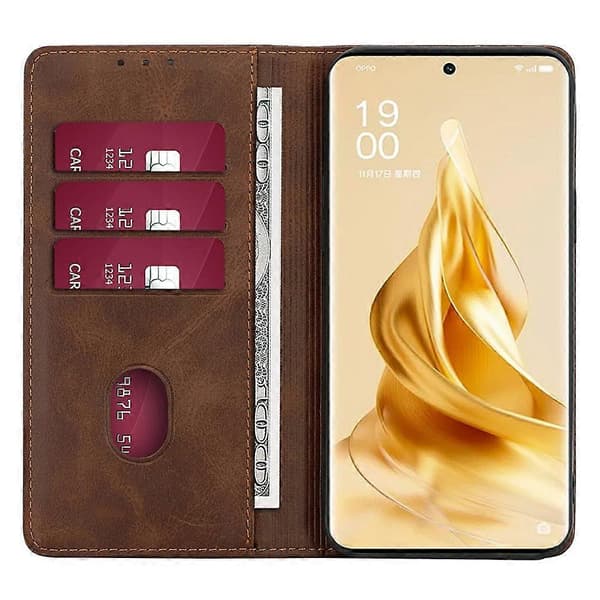 Oppo A78 4G -puhelimen ruskea vasikannahkajäljitelmä lompakkokotelo