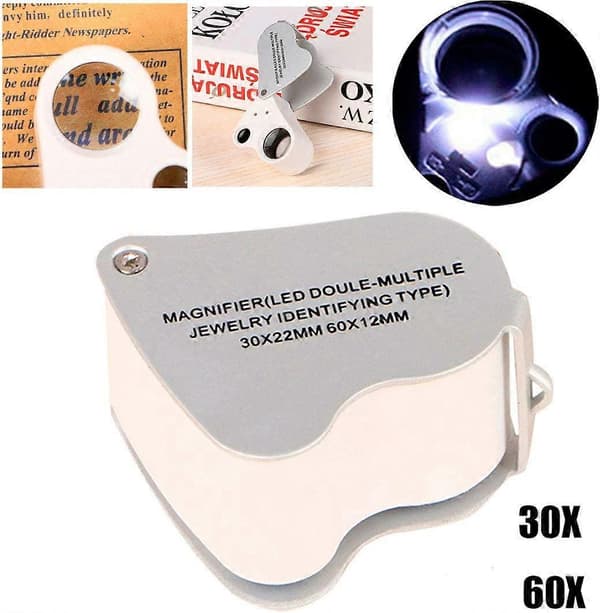 Foldbar Lup LED Lys Bærbar Lomme Størrelse 30X 60X til Ældre Juvelerer Samlere Læger