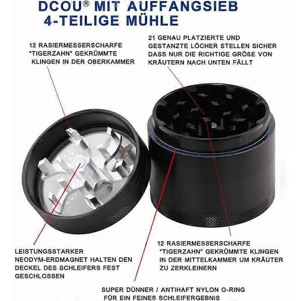 Premium Håndsving Kværn Ubrydelig Aluminium Metal Urte Kværn, Diameter 40mm (Sort)