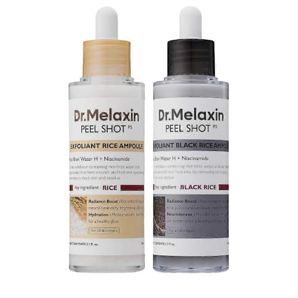 2 st Dr.Melaxin PEEL SHOT GLOW EXFOLIANT RICE AMPOULE (VITT RIS/SVART RIS) 80ML