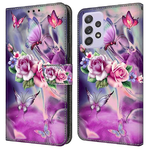 For Galaxy A52 4G mobiltelefondeksel (sommerfugl/blomst)