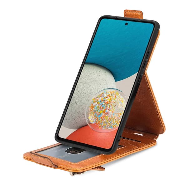 Til Samsung Galaxy A53 5G Lynlås Pung Vertikal Flip Læder Telefon Cover (Brun)
