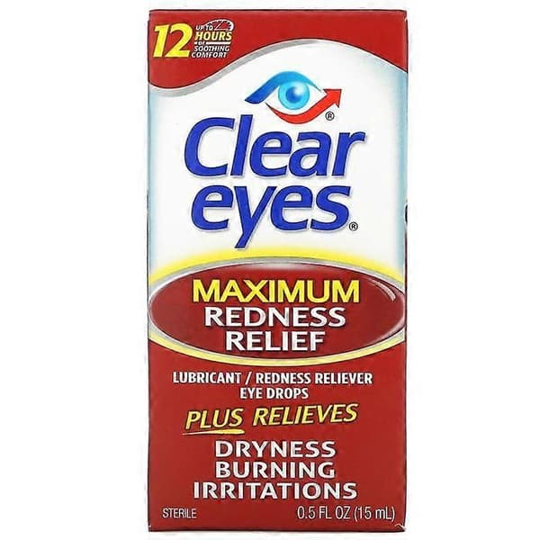 Ögondroppar - Clear Eyes - Maximal avsvällande - 15 ml - Hypoallergen - Flytande