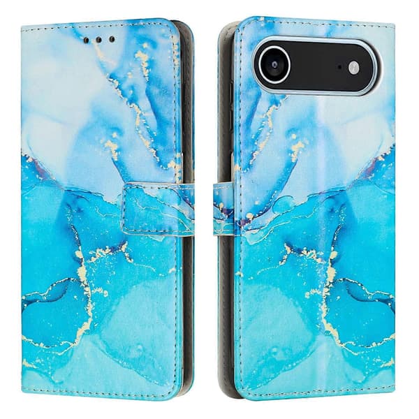 För iPhone 17 Air Ställ Telefonfodral Marmor PU Läder Plånboksfodral (Multi-färg, Teal)