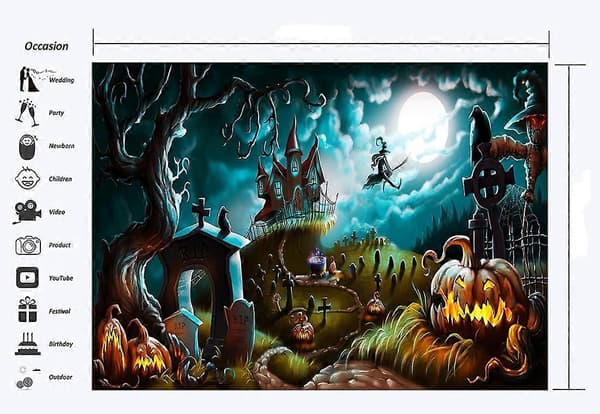 Vinyl Halloween Horror Night Baggrund 7X5FT Allehelgensdag Baggrunde Hallowmas Græskar Lamper Heks