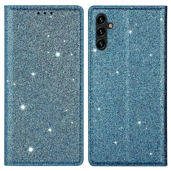 För Samsung Galaxy S25+ Mobilskal Glitter PU Läder + TPU Kortplats Mobilskal - Blå (Blå)