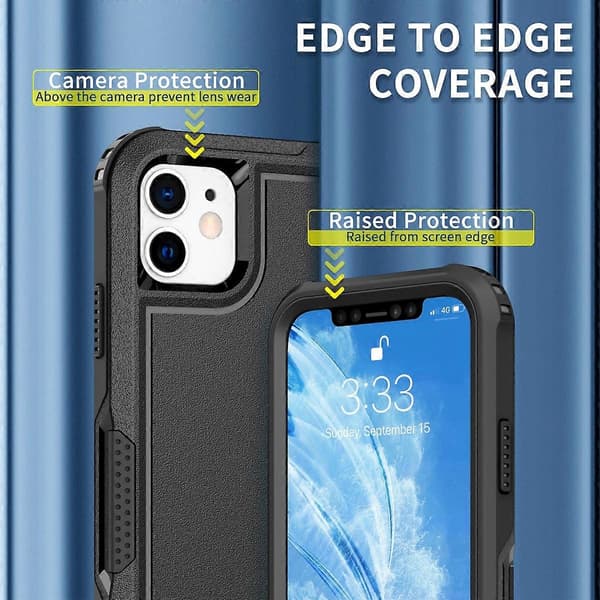 iPhone 12:lle 3-in-1 PC + TPU Iskunkestävä Puhelinkotelo (Musta)