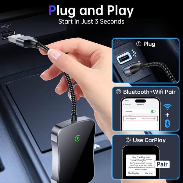 Apple Trådløs CarPlay Adapter, USB til iOS 10 og nyere skjermer