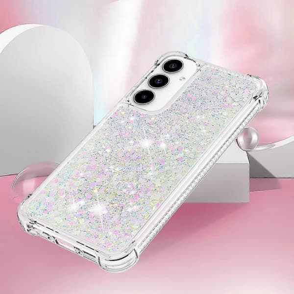 For Samsung Galaxy A56 5G TPU mobiltelefondeksel flash kvikksand støtsikkert mobiltelefon bakdeksel (laser hjerteform)
