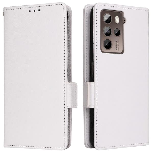 For HTC U23/U23 Pro 5G Litchi Lommebok Stativ PU Lær Telefonveske - Hvit (Hvit)