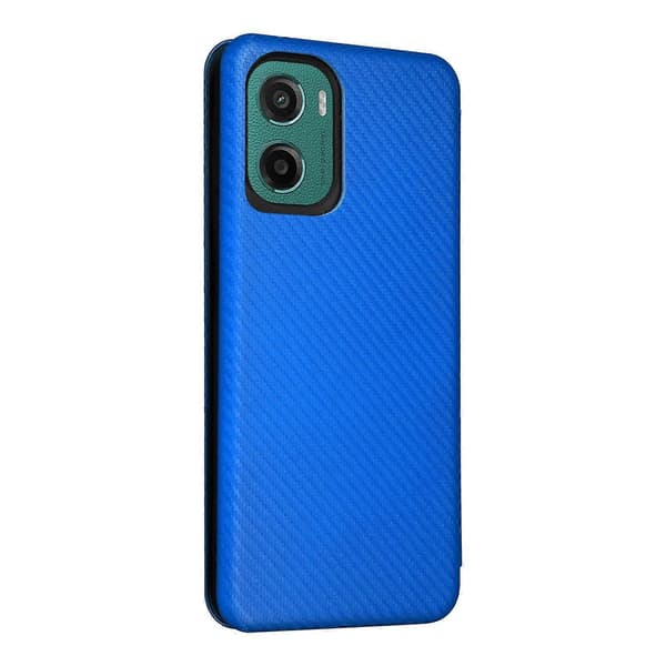 Flip-læder telefoncover med kulfibertekstur (Blå, til Motorola Moto G05 / E15)