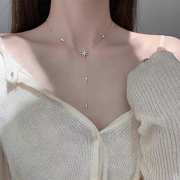 Stjärnfall Y-format Halsband Pläterat med 14K Roséguld/Vitguld